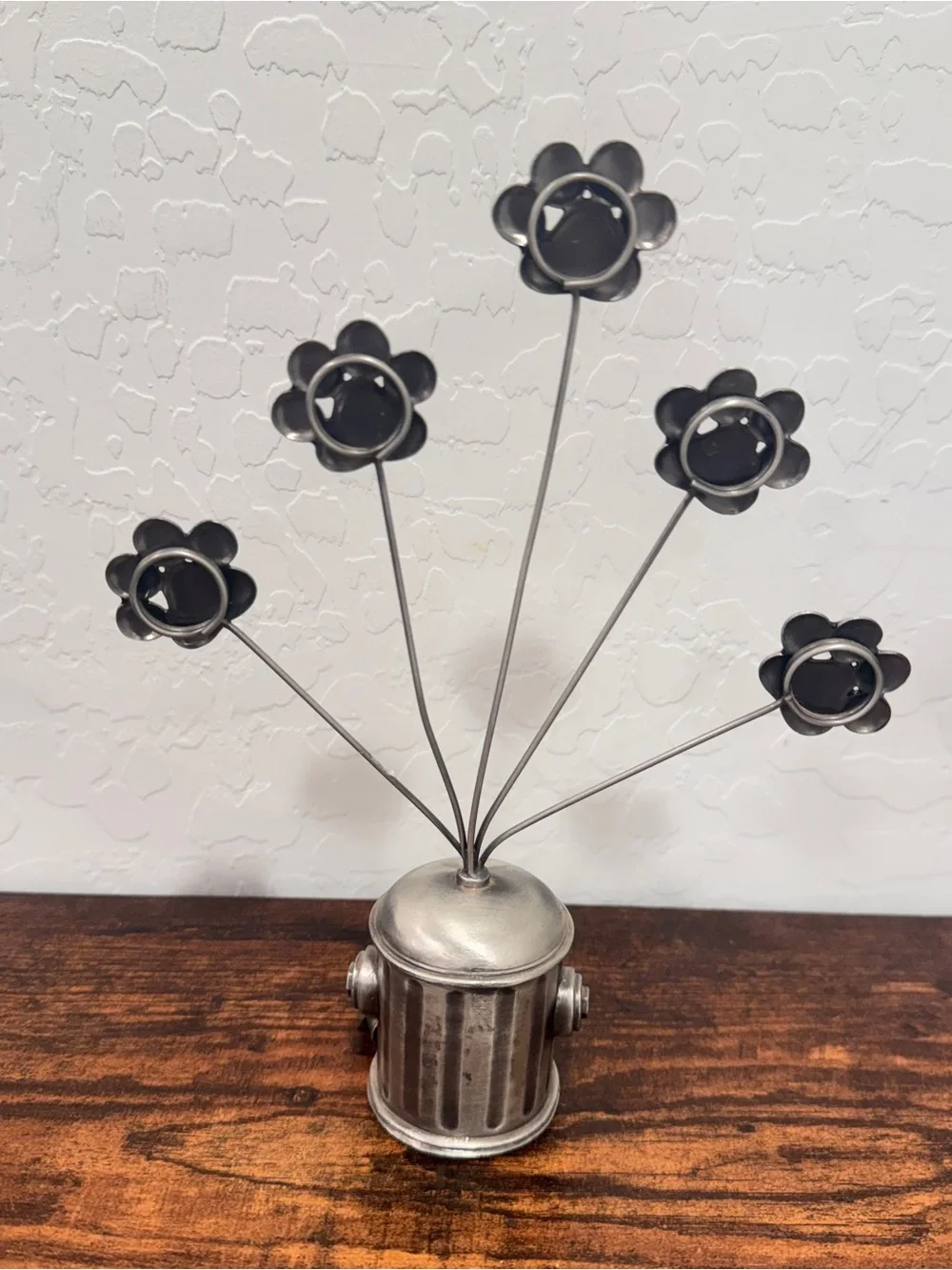 Vtg Pewter Dog Fire Hydrant Photo Business Card Holder Paw Clips Dog Lovers